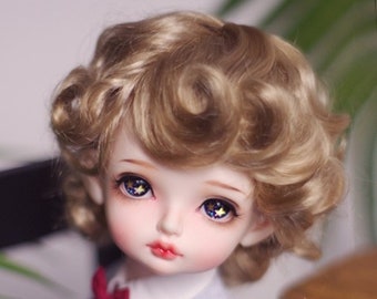 BJD Doll Wig: Short Wavy Mohair, Orange Red Gold Brown (8-9"/7-8"/6-7")