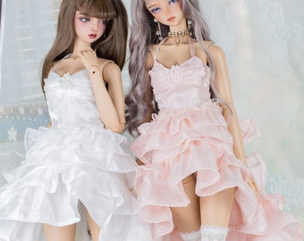 Pink & White Doll Dress, BJD Outfit for 1/3, 1/4, 1/6 Dolls