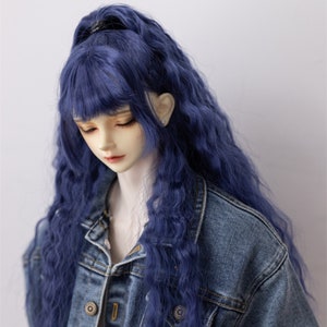 3 Color Fashion Long Wavy Bjd Doll Wig with bangs For 8-9&quot; 7-8&quot; Bjd like Msd/DD/sdgr/Smart Doll ,Red Black Blue Doll Hair for Dolls