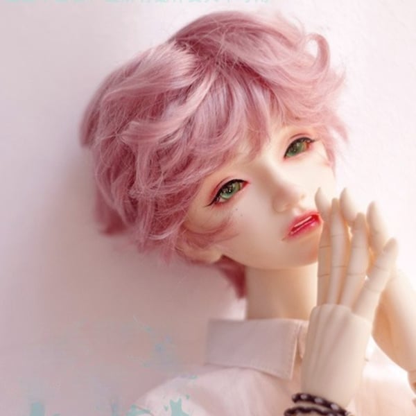 Pink Brown Imitation Mohair Doll Wig 8-9"7-8" BJD Wig for Dolls Accessories,1/3 1/4 BJD Short Wig Curly Doll Hair for Boy Doll Toy Gift