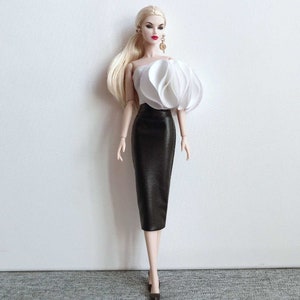 Fashion White Top+Leather Skirt for Fashion Royalty, Nu Face, Poppy Parker,  , Blythe,12&#39;&#39; Fashion Dolls