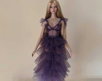 Quality Multi Layer Lilac Made for 12" size doll ball gown dress & Boa UKSeller 