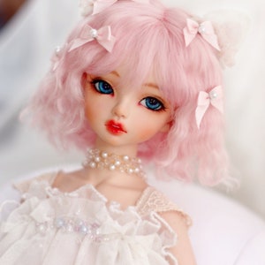 BJD Mohair 8-9“ 7-8&quot; 6-7&quot; 5-6&quot; Pink Brown Kawaii 1/8 1/6 1/4 1/3 Short Curly Doll Bjd Wig Hair for Sd Yosd OB11 DD Doll Accessories