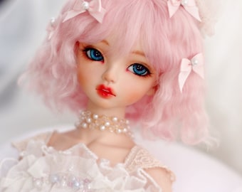 BJD Mohair 8-9“ 7-8&quot; 6-7&quot; 5-6&quot; Pink Brown Kawaii 1/8 1/6 1/4 1/3 Short Curly Doll Bjd Wig Hair for Sd Yosd OB11 DD Doll Accessories