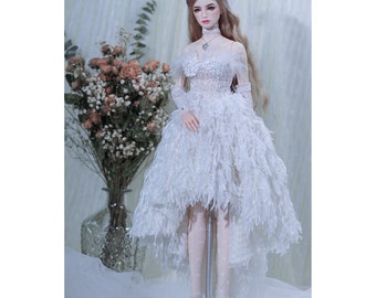 Custom BJD Doll Dress, White Feather Outfit, 1/3 1/4 1/6 Scale