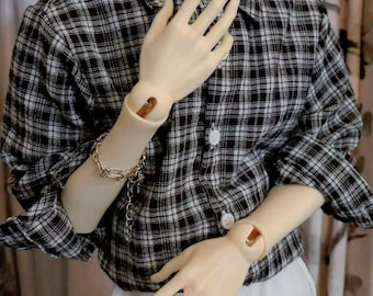 Black And White Checkered Shirt+ Black Sleeveless Vest Uncle BJD Clothes