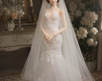 BJD Doll White Wedding Dress, Customizable Outfit, 1/3 1/4 1/6 Scale