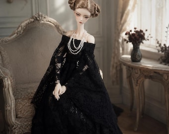 Vintage Lace Doll Clothes Dress, BJD Wedding Outfit, Fits 1/3, 1/4, 1/6 Dolls