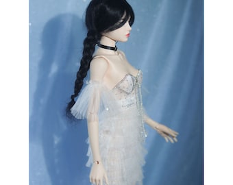 White Doll Dress with Necklace, fits 1/3, 1/4, 1/6 BJD Dolls