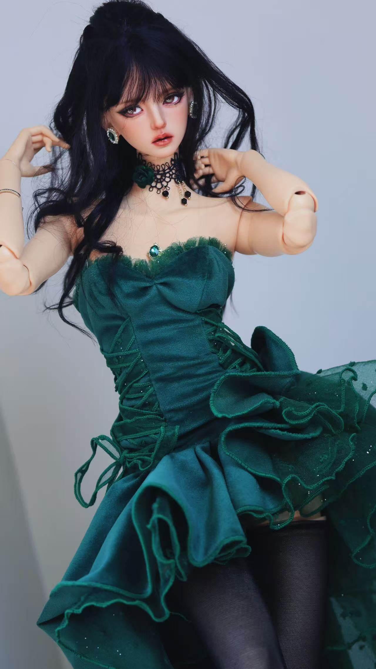 emerald green gothic dress Art Deco Ruched Gown in Green