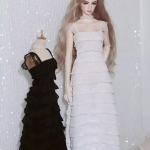 Customized Long White Black  Doll Dress Bjd Clothes for 1/3 1/4 1/6 65cm Pashapasha Original/mini Girl Bjd doll