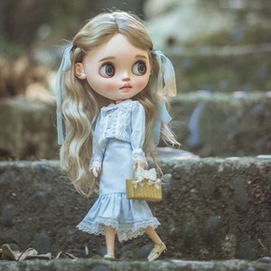 Fashion Blue Doll Clothes 1/6 BJD Clothes for Blythe/OB22/OB24/OB26/Azone Dolls,Fashion Doll Clothing Blythe Outfit