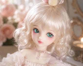 かわいいウェーブBJDドール用ウィッグ、ピンクゴールドブラウン、1/3 1