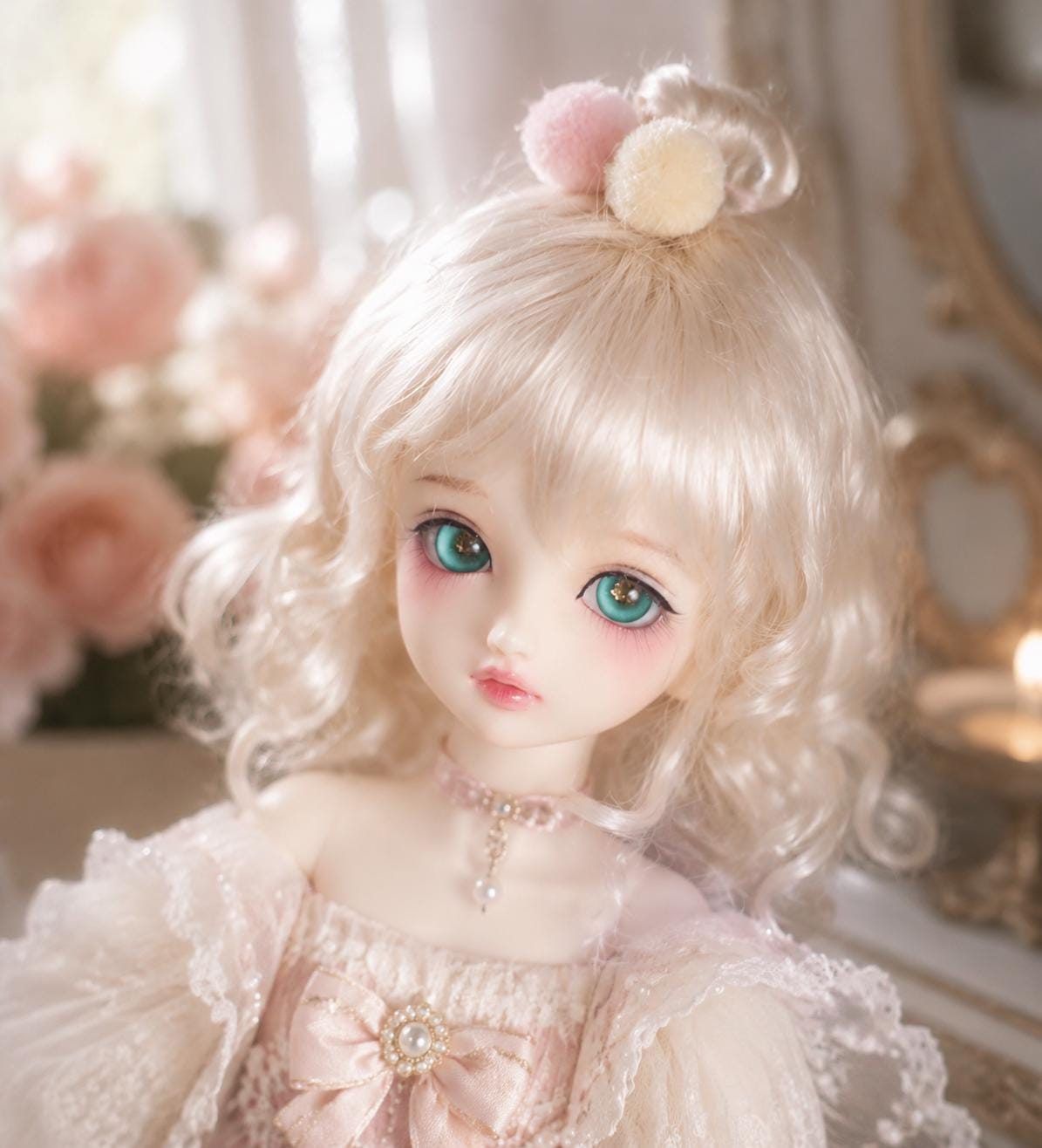 かわいいウェーブBJDドール用ウィッグ、ピンクゴールドブラウン、1/3 1