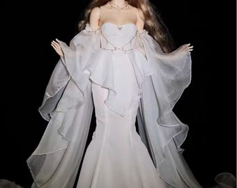 Custom White Doll Dress Outfit: BJD Clothes, 1/3 1/4 1/6 Scale