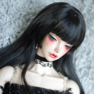 2 Color Doll Wig Black/Sivery Milk Silk Long Straight with braid for 8-9 7-8 6-7 Bjd Sd Msd Kurhn,Bjd Wig for Doll Accessories