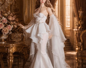 Custom White Doll Dress Outfit: BJD Clothes, 1/3 1/4 1/6 Scale