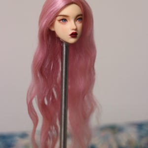 9-11cm/ 3.5-4&quot; Pink Popovy Sister Long Hard Cap Long Wavy Mohair wig for Bjd Doll, Doll Hair Bjd Accessories,Popovy Sister wig
