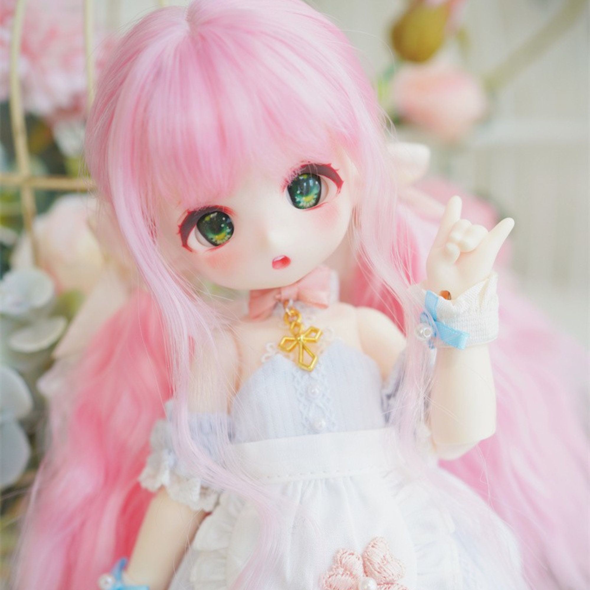 BJDドール用ウィッグ ロングヘア ピンクブラウングレーイエロー 1/4 1