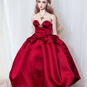 Customized Long Red Doll Dress Bjd Clothes for 1/3 1/4 1/6 65cm  Blythe Smart Doll Popovy sister Pashapasha Original/mini Girl Bjd doll