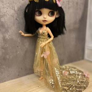 Vestido de muñeca dorado personalizado, ropa BJD 1/4 1/6 para OB11/Blythe/Yosd/Msd/Mdd/Minifee/Popovy Sisters/Iplehouse JID/FID Girl Doll outfits