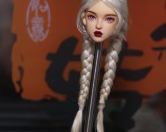Parrucca per bambola BJD personalizzata, da nero a platino, con coda di cavallo, calotta rigida da 9-10 cm