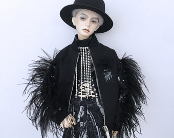 BJD Clothes Black Feather Jacket+Sleeveless vest+corset+jeans+Hat for 1/3 BJD Boy Uncle SD17 LoongSoul Soom ID72 ID75  Doll Clothes Outfit