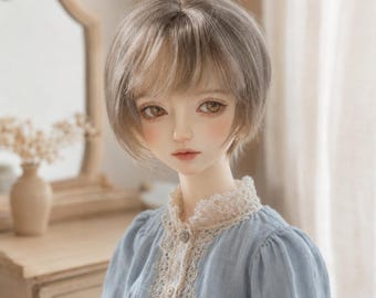 Parrucca per bambola BJD riccia bicolore, capelli corti, taglia 1/3 1/4