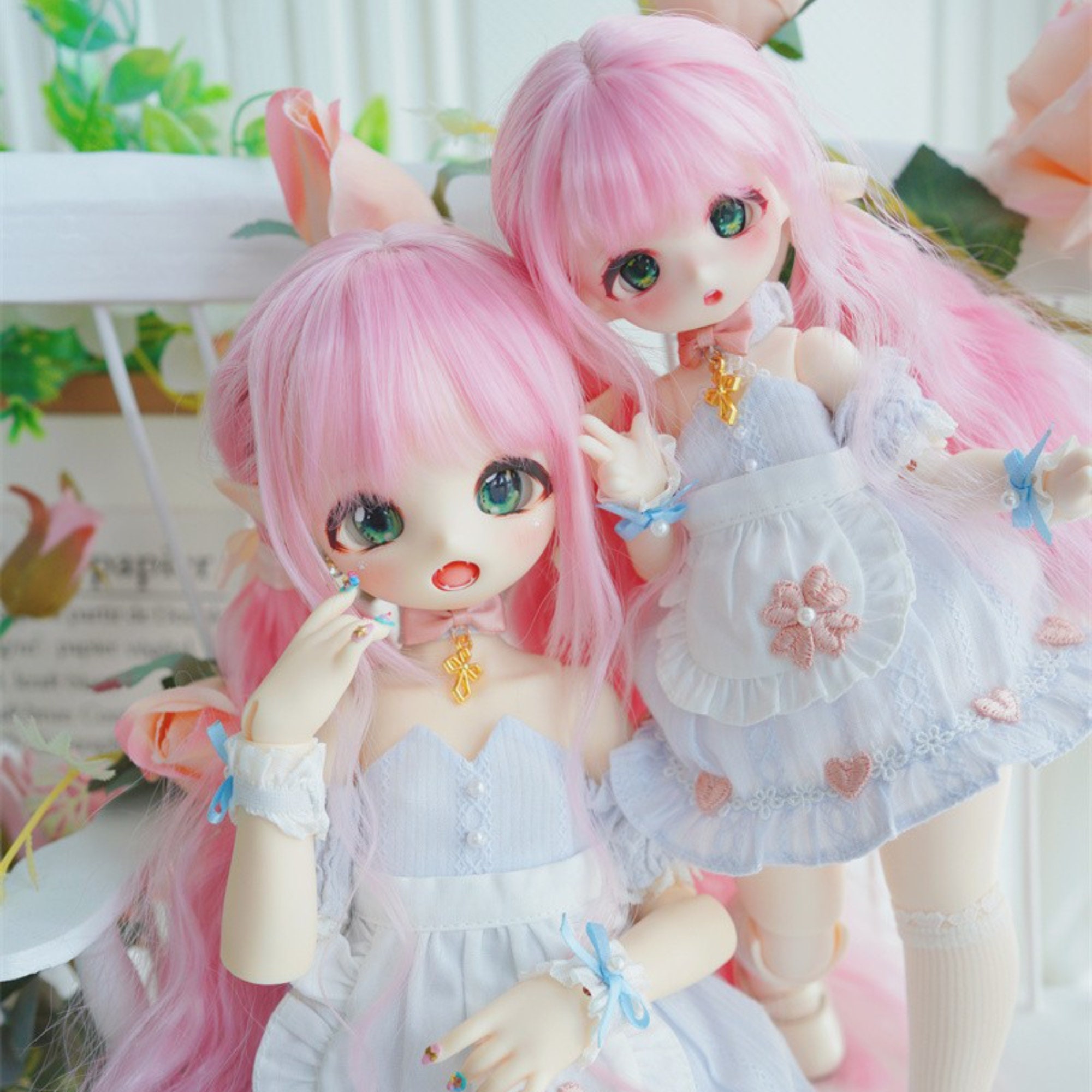 BJDドール用ウィッグ ロングヘア ピンクブラウングレーイエロー 1/4 1