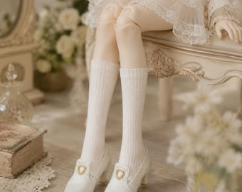 Beige High Heel BJD Shoes, Miniature Doll Boots (1/3 Scale)