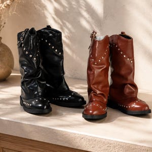 Studded Western Cowboy Boots for BJD/SD Dolls, 1/3 Scale Punk Mid-Calf Boots