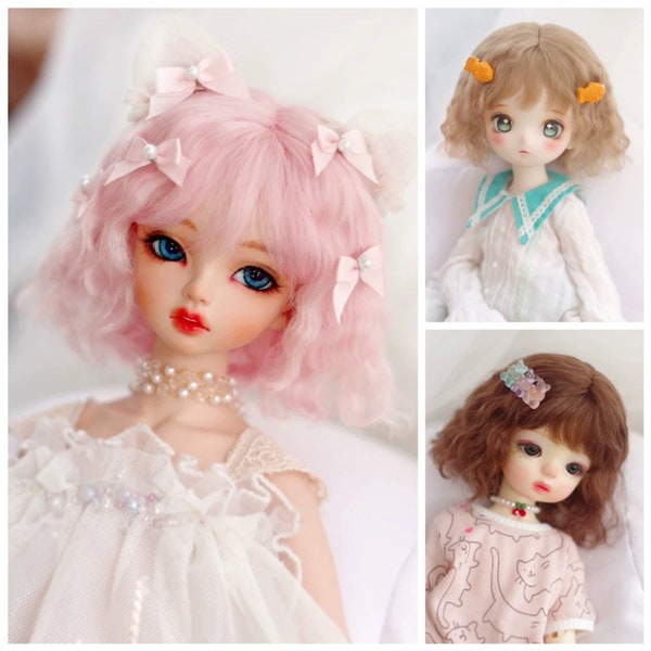 BJD Mohair 8-9“ 7-8" 6-7" 5-6" Pink Brown Kawaii 1/8 1/6 1/4 1/3 Short Curly Doll Bjd Wig Hair for Sd Yosd OB11 DD Doll Accessories