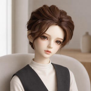 BJD Boy Doll Wig, Brown Pixie Cut, 1/3 1/4 1/6 Scale