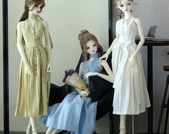 Vestido midi con cuello halter y cintura cruzada sin mangas, escala 1/3 BJD, color liso