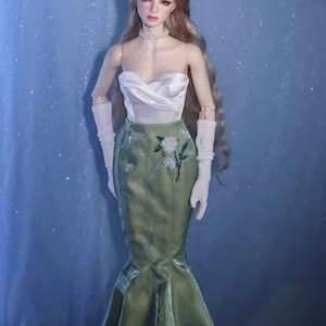 Customized Long Green Doll Dress Bjd Clothes for 1/3 1/4 1/6 65cm  Blythe Smart Doll Popovy sister Pashapasha Original/mini Girl Bjd doll