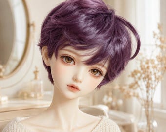 BJD Doll Wig: Short Hair, Black, Red, Pink, Purple, Gold, Orange, Sizes 3-10"