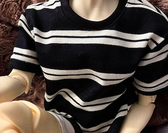 Maglia a maniche corte a righe bianche e nere - Maglione casual aderente per bambole BJD