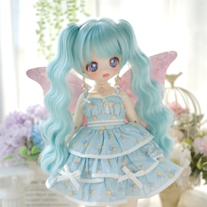 5 Color Fashion Long Wavy Bjd Doll Wig with bangs For 8-9&quot; Bjd like Msd/DD/sdgr/Smart Doll ,Blue Brown Pink Doll Hair for Dolls Accessories
