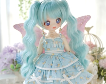 5 Color Fashion Long Wavy Bjd Doll Wig with bangs For 8-9" Bjd like Msd/DD/sdgr/Smart Doll ,Blue Brown Pink Doll Hair for Dolls Accessories