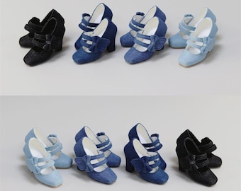 Denim Bow High Heel Doll Shoes, 1/3 BJD Minifee MSD SDGr DD Smart Doll Accessories