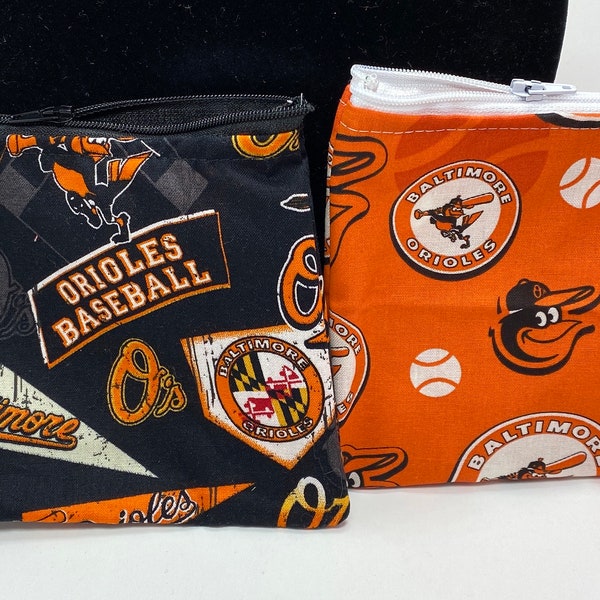 MLB - Baltimore Orioles - Cotton Zipper Pouch 5" x 8" 2 layer Lined Handmade Carry Pouch Make-up Pencil & More