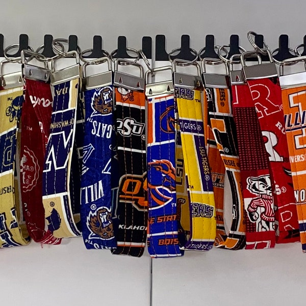 NCAA College Team Design Wrist Strap Key Fob Keychain Handmade 1" x 5.5" Cotton Fabric Wristlet