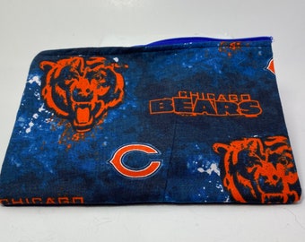 NFL Chicago Bears - Cotton Zipper Pouch 5" x 8" 2 layer Lined Handmade Carry Pouch Make-up Pencil & More