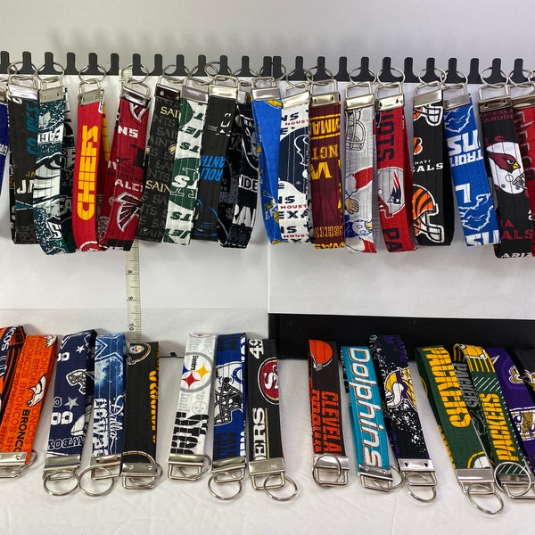 NFL Team Design Wrist Strap Key Fob Keychain Handmade 1" x 5.5" Cotton Fabric Wristlet