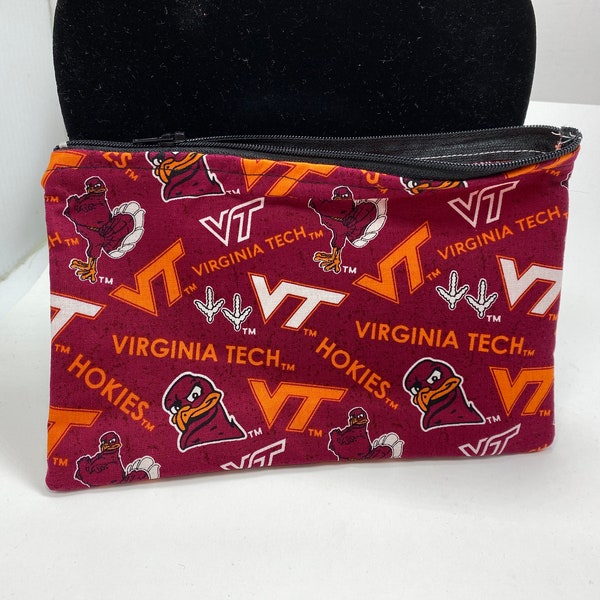 Virginia Tech Hokies VT NCAA - Double Sided Cotton Zipper Pouch - 5" x 8" 2 layer Lined Handmade Carry Make-Up Pencils Pouch