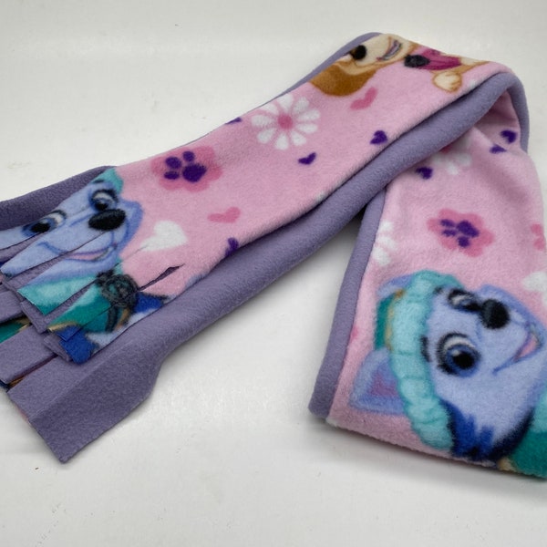 Paw Patrol Character Print Pink with Skye & Everest - 2 Layer Fleece Scarf with Fringed Ends 4.5" x 58" Handmade New