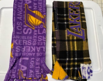 NBA LA Lakers Los Angeles Basketball, Tube 2 Layer Fleece Scarf with Fringed Ends 5.5" x 58" Handmade New
