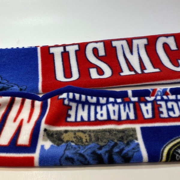 USMC Marine Corps Military Tube 2 Layer Fleece Scarf with Fringed Ends 5.5" x 58" Handmade New