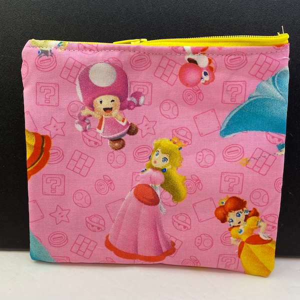 Super Mario Girl Characters Peach Daisy Toadette Rosalina All Over print - Cotton Zipper Pouch 5" x 6" 2 layer Lined Handmade Carry Pouch