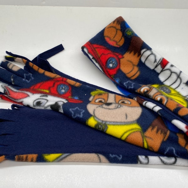 Paw Patrol Allover Character Print on Blue Background - Kids 2 Layer Fleece Scarf with Fringed Ends 4" x 58" Handmade New